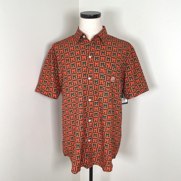 Dyme Lyfe NCAA Miami Hurricanes Orange Green Block Button Up Shirt Men LARGE NWT - Picture 1 of 9